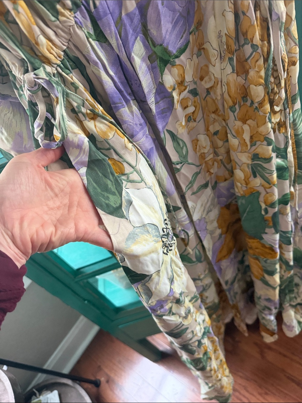 ASOS Cream Floral V‑Neck Maxi Gown Dress with Yellow & Lavender Flowers EUC - Picture 5 of 7